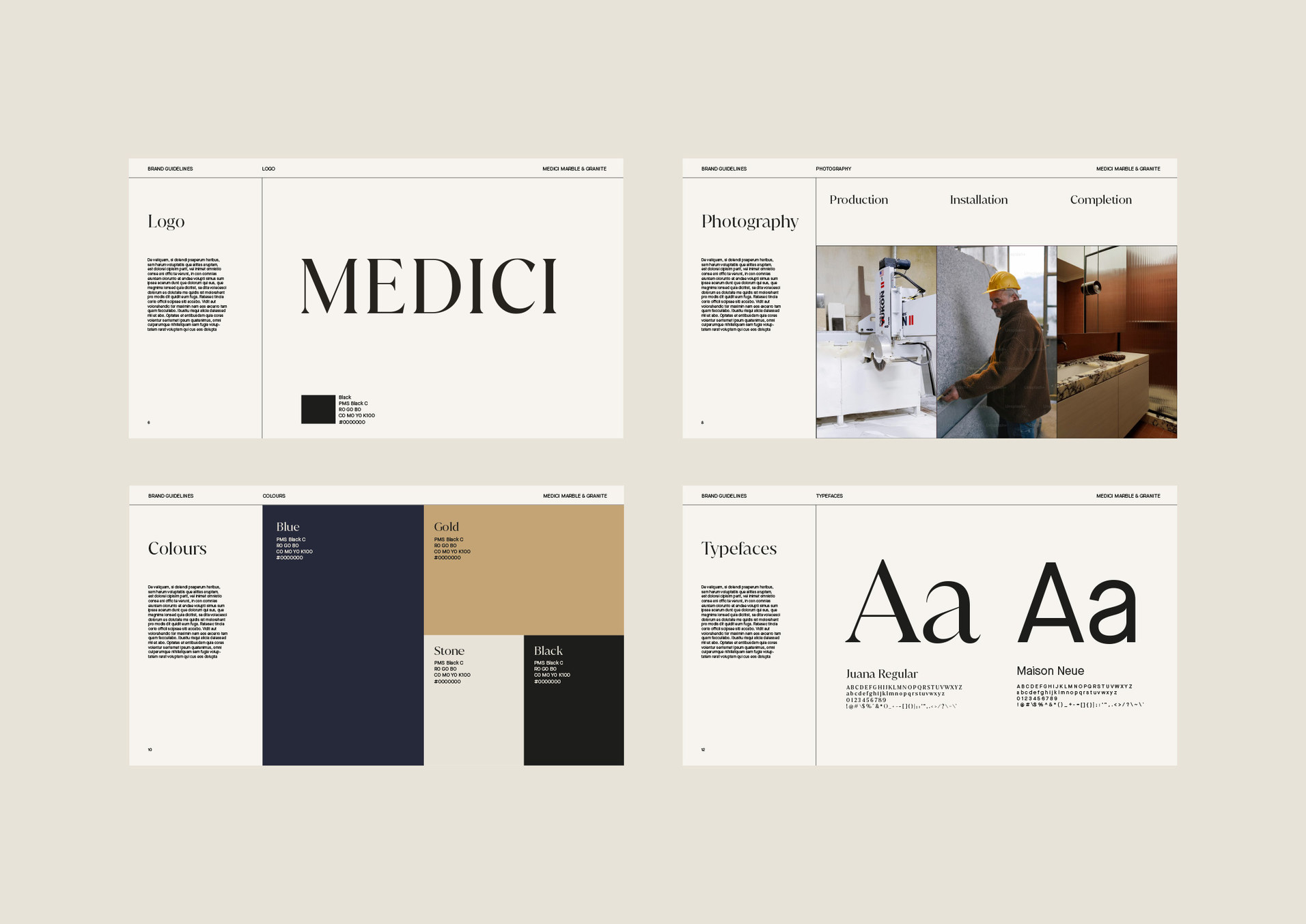 Medici brand guidelines spreads.