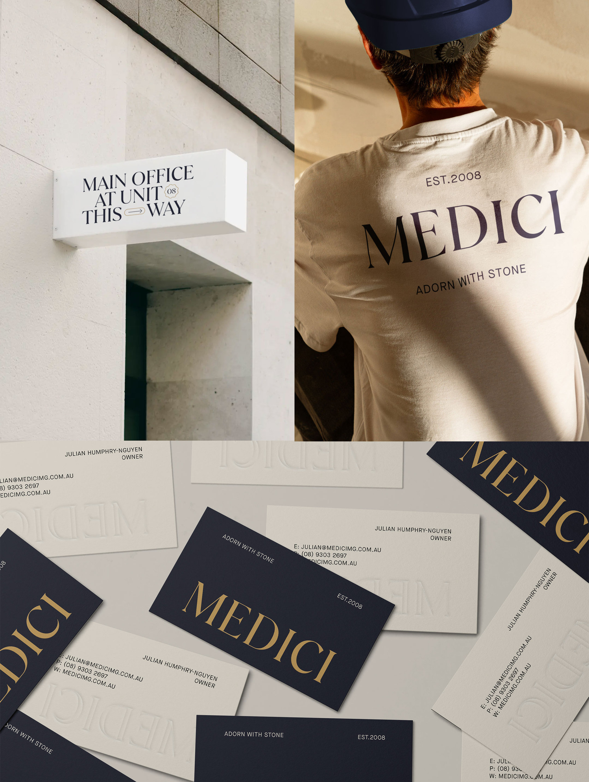 Medici brand applied across print and signage.